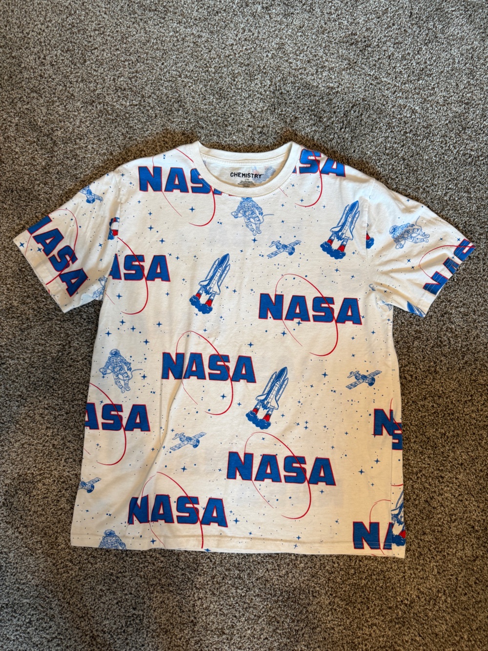White Tee with Blue & Red NASA Print